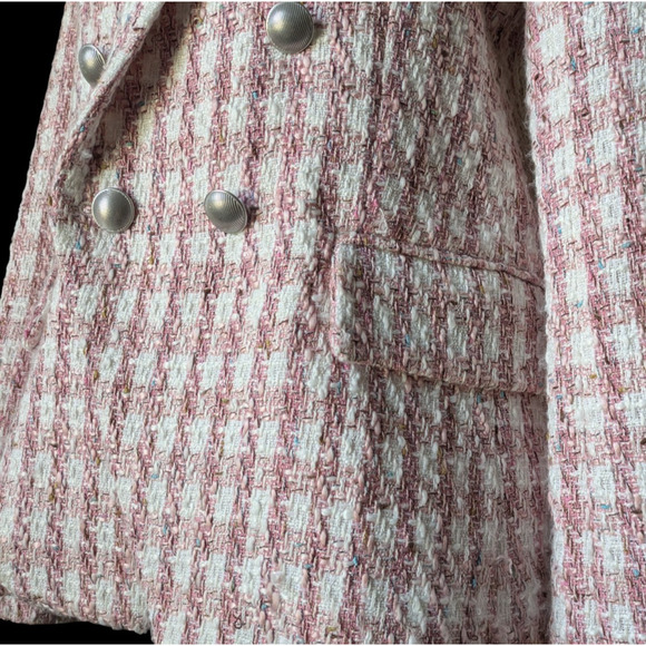 L’AGENCE Kenzie Double Breasted Blazer in Pink Ivory Tweed in Size 6 Houndstooth - Picture 8 of 11